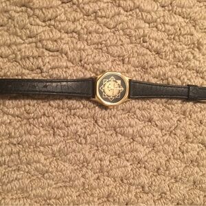 Black Leather Watch with Gold Accents